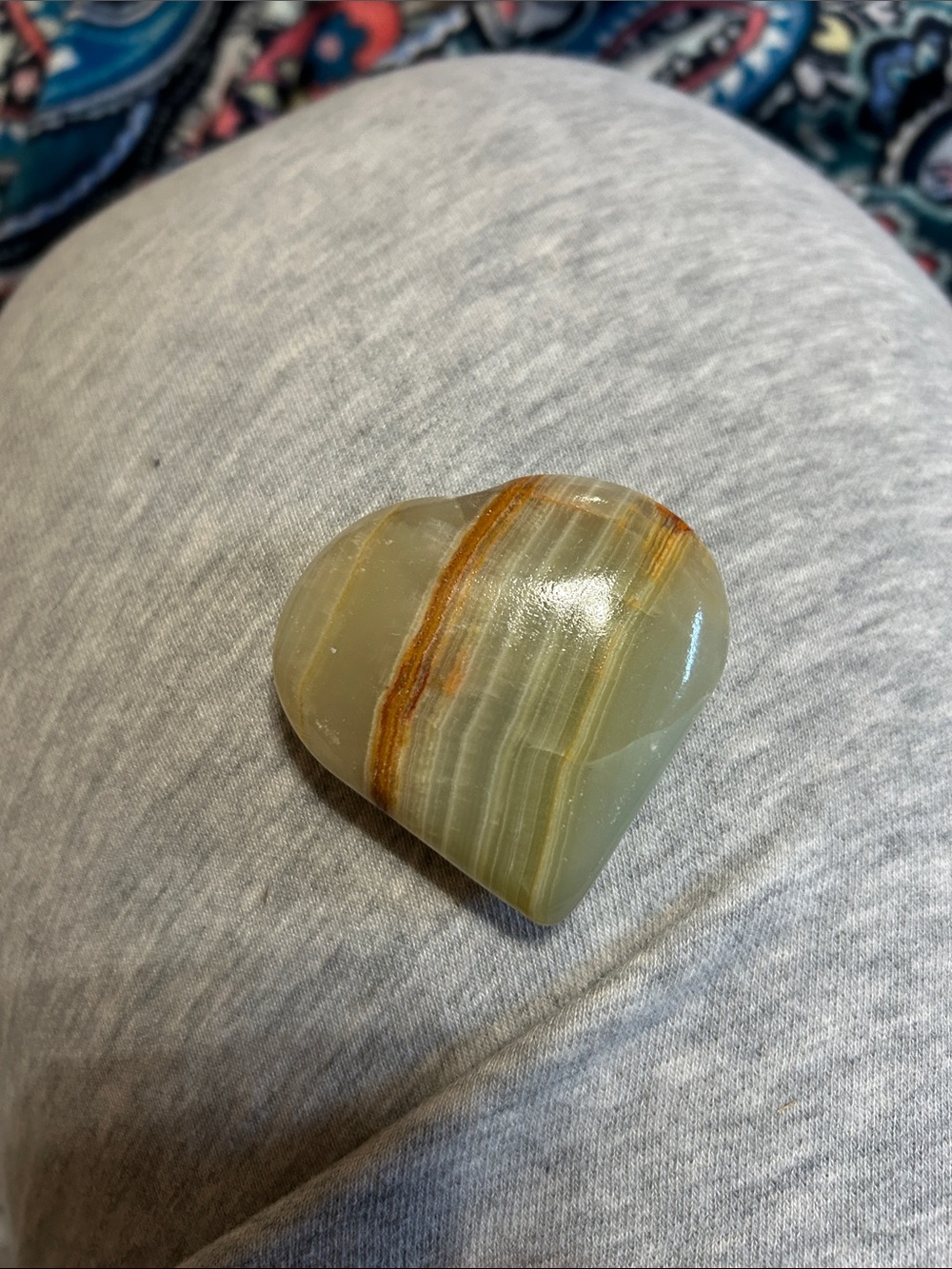 Polished Green Onyx Heart Stone with Brown Band
